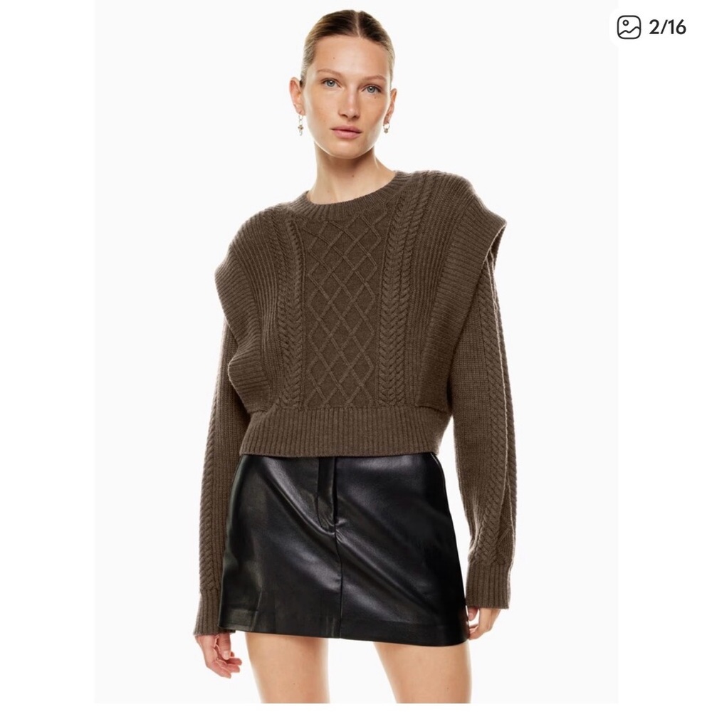 Aritzia Babaton Seek Sweater Rich Mocha Brown Merino Wool Cable Knit Size XS